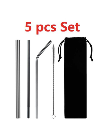 Metal Straw - Straw set - Stainless Steel Straw - 4 in 1 Straw with Pouch -  SSP01 - Eco Basis Marketing Sdn Bhd